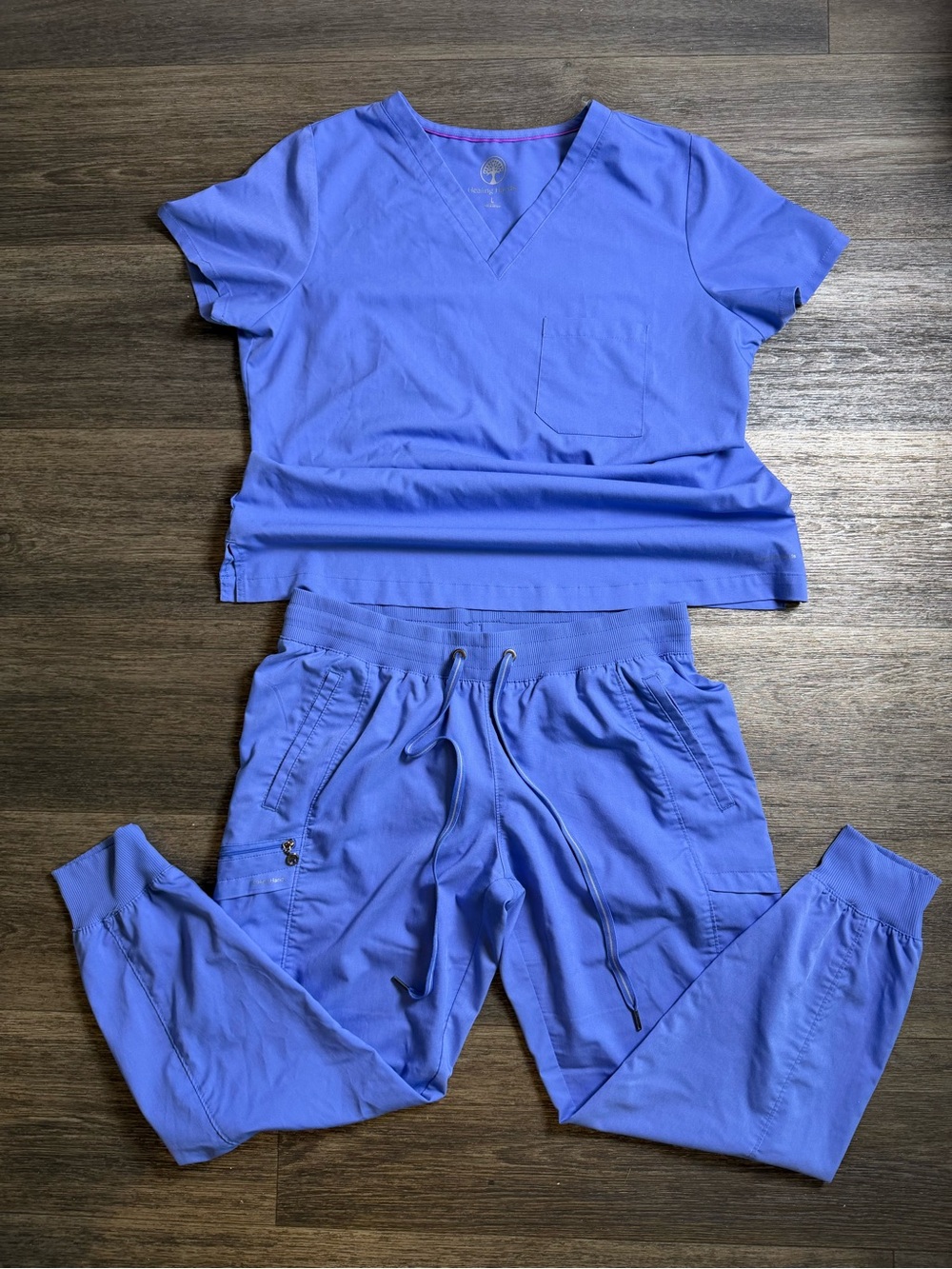 healing hands Periwinkle V-Neck Scrub Top and Jogger Pants Set